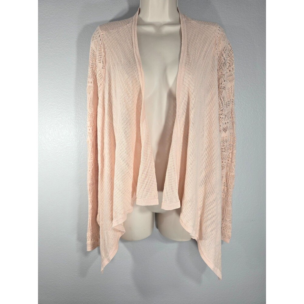 Torrid Plus Size 0 / Large Blush Pink crochet sleeve open cardigan drape boho BU
